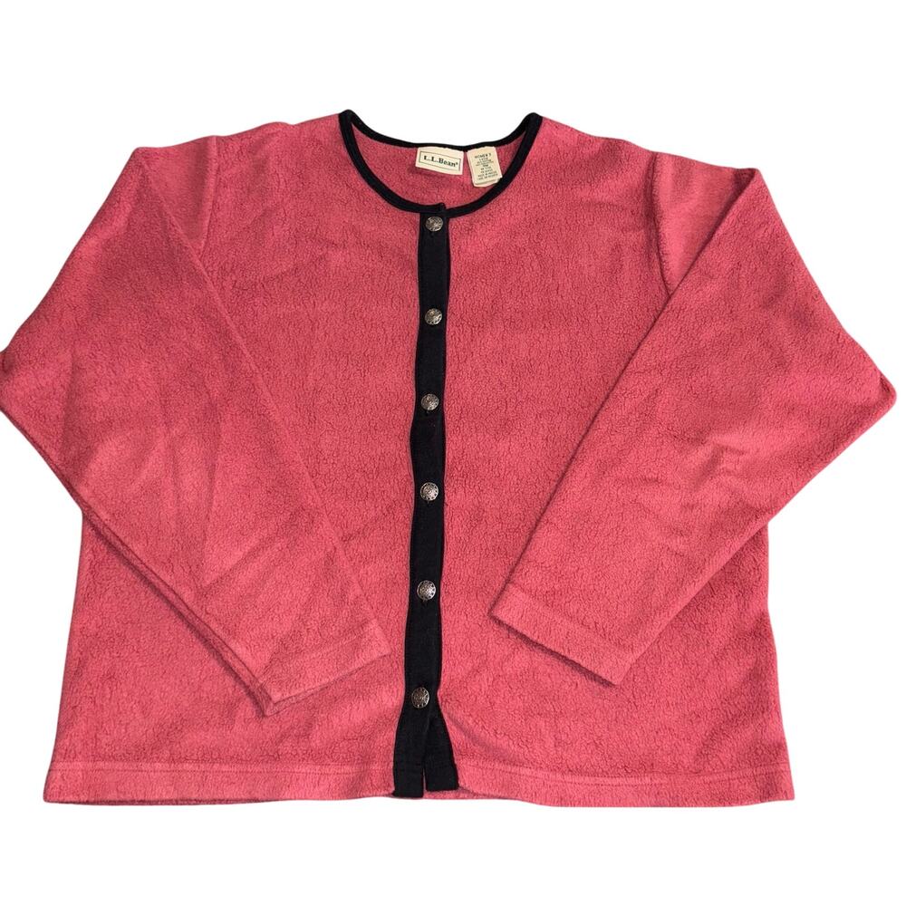 vintage L.L. Bean rose pink fleece button-up cardigan (size small)
